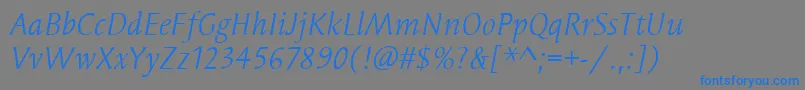 SyndorItcBookItalic-Schriftart – Blaue Schriften auf grauem Hintergrund
