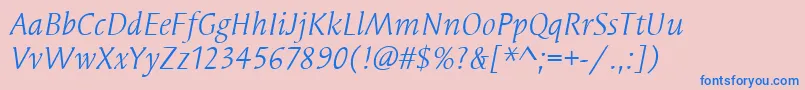 Шрифт SyndorItcBookItalic – синие шрифты на розовом фоне