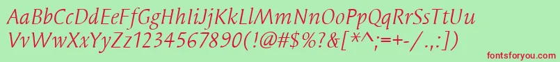 SyndorItcBookItalic Font – Red Fonts on Green Background