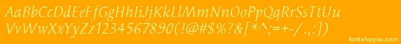 Шрифт SyndorItcBookItalic – жёлтые шрифты на оранжевом фоне