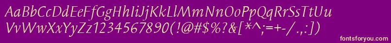 SyndorItcBookItalic Font – Yellow Fonts on Purple Background