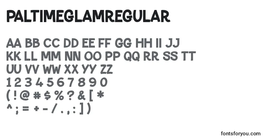 Czcionka PaltimeglamRegular – alfabet, cyfry, specjalne znaki