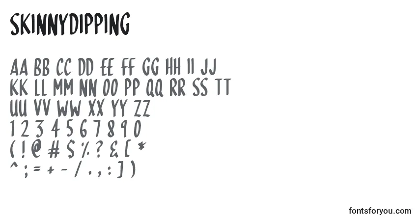 A fonte SkinnyDipping (113831) – alfabeto, números, caracteres especiais
