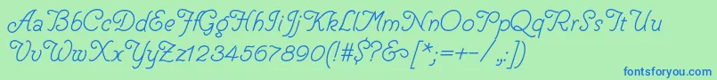 HelveCursive-Schriftart – Blaue Schriften auf grünem Hintergrund