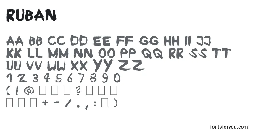 Schriftart Ruban – Alphabet, Zahlen, spezielle Symbole