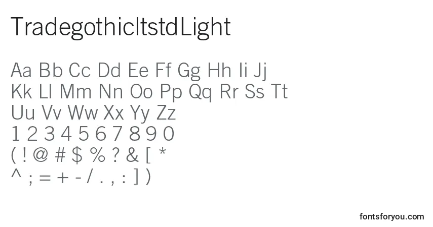 Шрифт TradegothicltstdLight – алфавит, цифры, специальные символы