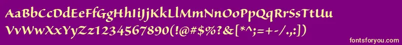 Fonte SanvitoproBoldsubh – fontes amarelas em um fundo roxo