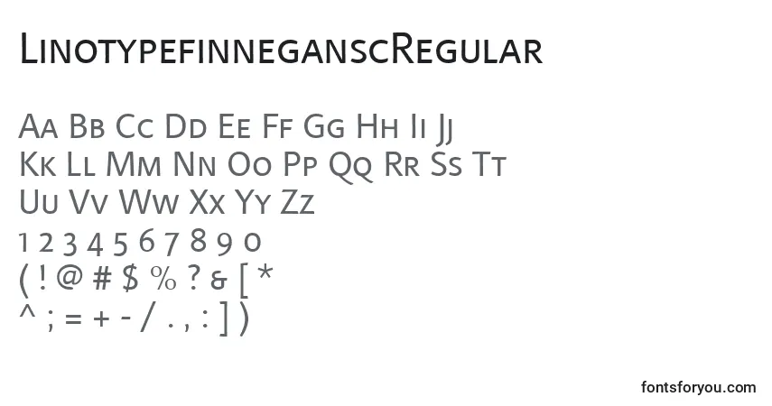 A fonte LinotypefinneganscRegular – alfabeto, números, caracteres especiais