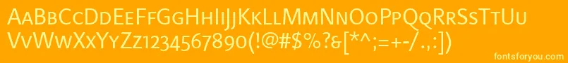 LinotypefinneganscRegular Font – Yellow Fonts on Orange Background
