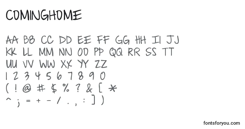 Czcionka Cominghome – alfabet, cyfry, specjalne znaki