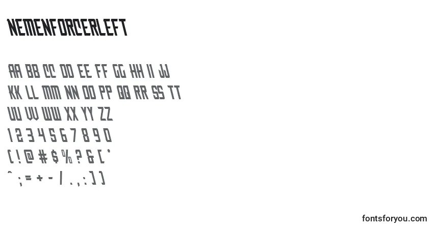 Шрифт Nemenforcerleft – алфавит, цифры, специальные символы