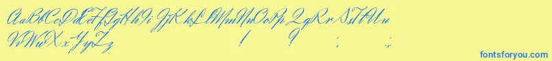 Eliensee-Schriftart – Blaue Schriften auf gelbem Hintergrund