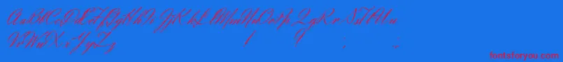 Eliensee-Schriftart – Rote Schriften auf blauem Hintergrund