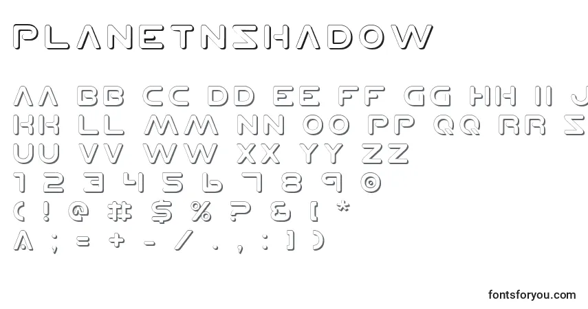 A fonte PlanetNShadow – alfabeto, números, caracteres especiais