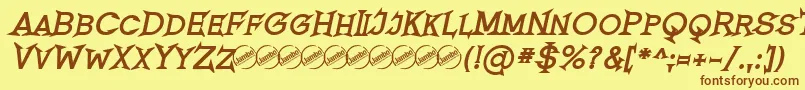 RomanicumBoldItalic-fontti – ruskeat fontit keltaisella taustalla