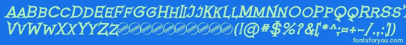 RomanicumBoldItalic-Schriftart – Grüne Schriften auf blauem Hintergrund