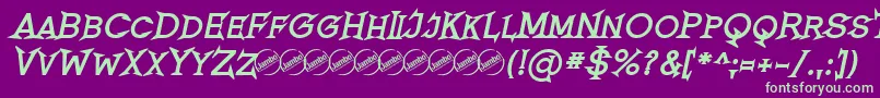 RomanicumBoldItalic-fontti – vihreät fontit violetilla taustalla