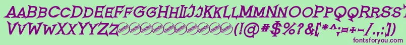 Więcej informacji o czcionce RomanicumBoldItalic Czcionka RomanicumBoldItalic – fioletowe czcionki na zielonym tle
