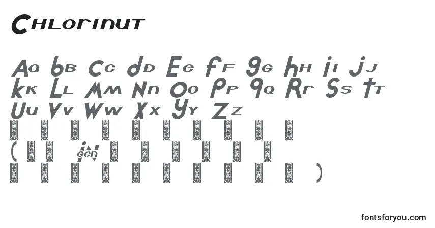 Schriftart Chlorinut – Alphabet, Zahlen, spezielle Symbole