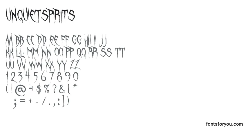 Czcionka UnquietSpirits – alfabet, cyfry, specjalne znaki