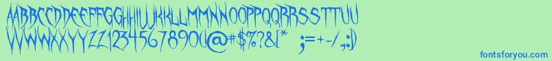 UnquietSpirits-Schriftart – Blaue Schriften auf grünem Hintergrund