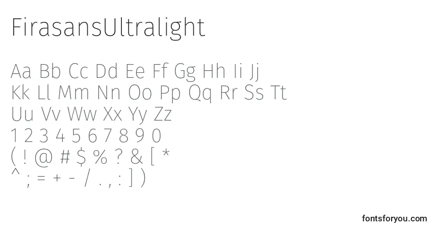Czcionka FirasansUltralight – alfabet, cyfry, specjalne znaki