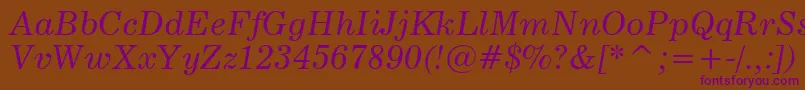 News705ItalicBt Font – Purple Fonts on Brown Background