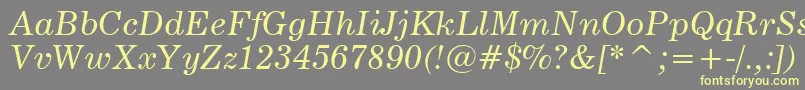 News705ItalicBt-fontti – keltaiset fontit harmaalla taustalla