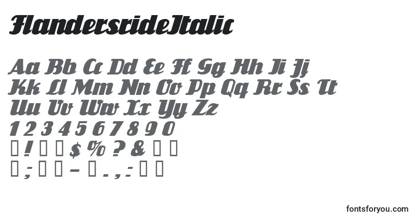 Шрифт FlandersrideItalic – алфавит, цифры, специальные символы
