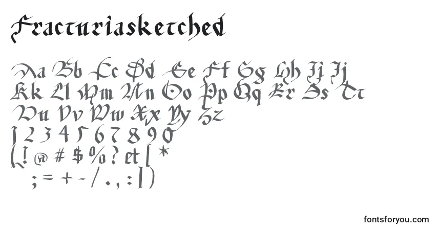 A fonte Fracturiasketched – alfabeto, números, caracteres especiais