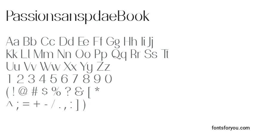 A fonte PassionsanspdaeBook – alfabeto, números, caracteres especiais