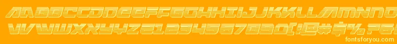 Armedlightningchromeitalic-Schriftart – Gelbe Schriften auf orangefarbenem Hintergrund