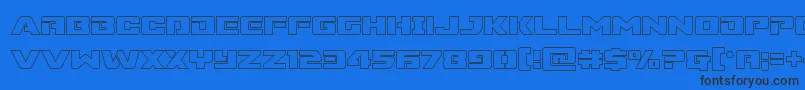 Supercommandoout-Schriftart – Schwarze Schriften auf blauem Hintergrund