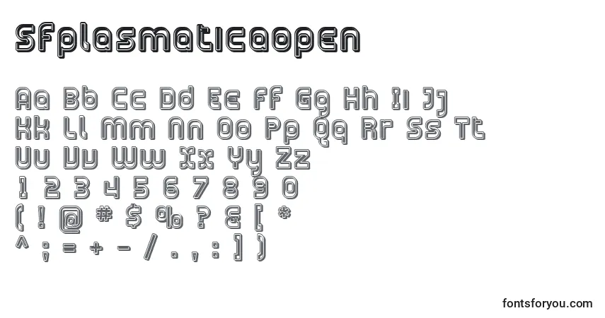 Czcionka Sfplasmaticaopen – alfabet, cyfry, specjalne znaki