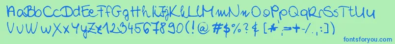 ChloeSHandwriting2-Schriftart – Blaue Schriften auf grünem Hintergrund