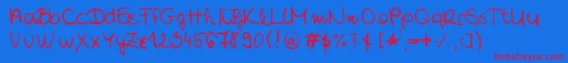 ChloeSHandwriting2-Schriftart – Rote Schriften auf blauem Hintergrund