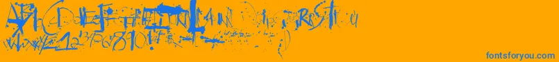 Steadman-Schriftart – Blaue Schriften auf orangefarbenem Hintergrund