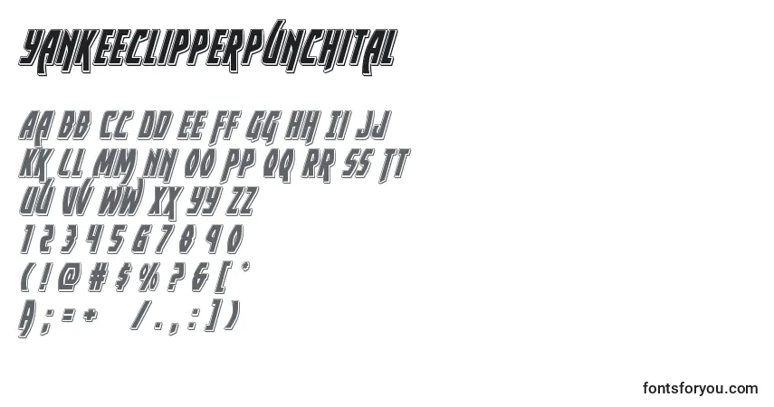 A fonte Yankeeclipperpunchital – alfabeto, números, caracteres especiais