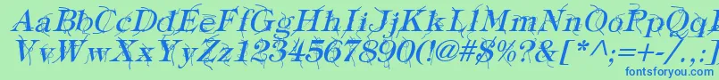 Fonte TypographyTiesItalic – fontes azuis em um fundo verde