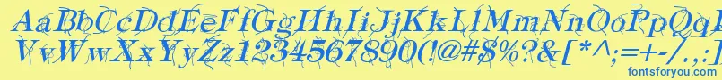 TypographyTiesItalic-Schriftart – Blaue Schriften auf gelbem Hintergrund