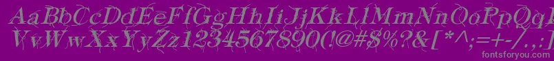 TypographyTiesItalic-fontti – harmaat kirjasimet violetilla taustalla