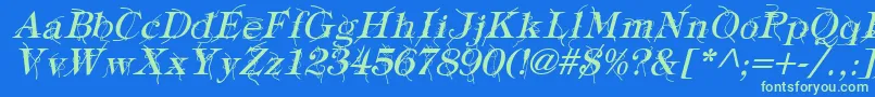 フォントTypographyTiesItalic – 青い背景に緑のフォント