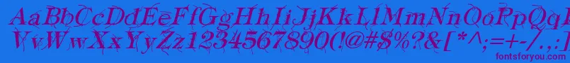 Fonte TypographyTiesItalic – fontes roxas em um fundo azul