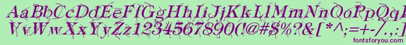 Fonte TypographyTiesItalic – fontes roxas em um fundo verde