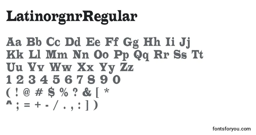 Czcionka LatinorgnrRegular – alfabet, cyfry, specjalne znaki