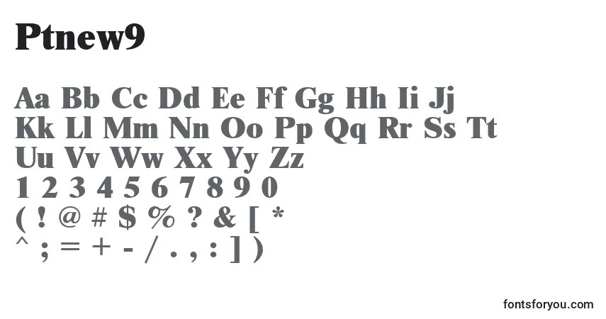Czcionka Ptnew9 – alfabet, cyfry, specjalne znaki