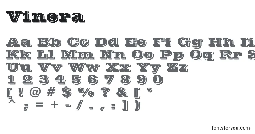 A fonte Vinera – alfabeto, números, caracteres especiais