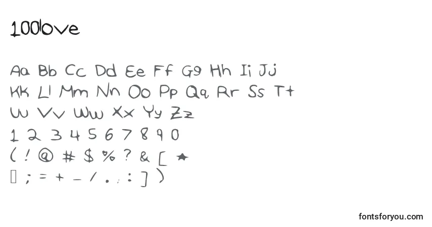 Czcionka 100love – alfabet, cyfry, specjalne znaki