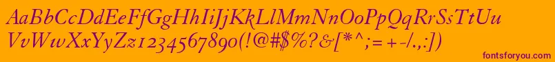 Шрифт GranjonItalicOldStyleFigures – фиолетовые шрифты на оранжевом фоне