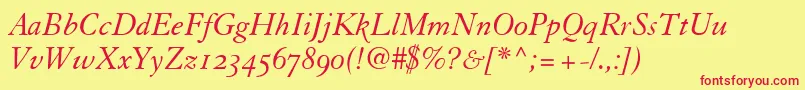 GranjonItalicOldStyleFigures Font – Red Fonts on Yellow Background